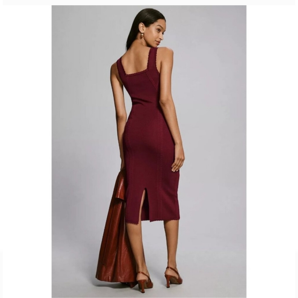 Anthropologie Ribbed Knit Midi Dress Burgundy Wine Sleeveless Bodycon Size L - Picture 7 of 16